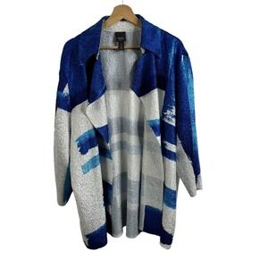 Travelers Womens Cardigan Jacket Blue White Sz 4 XL Crinkle Career Casual‎ top